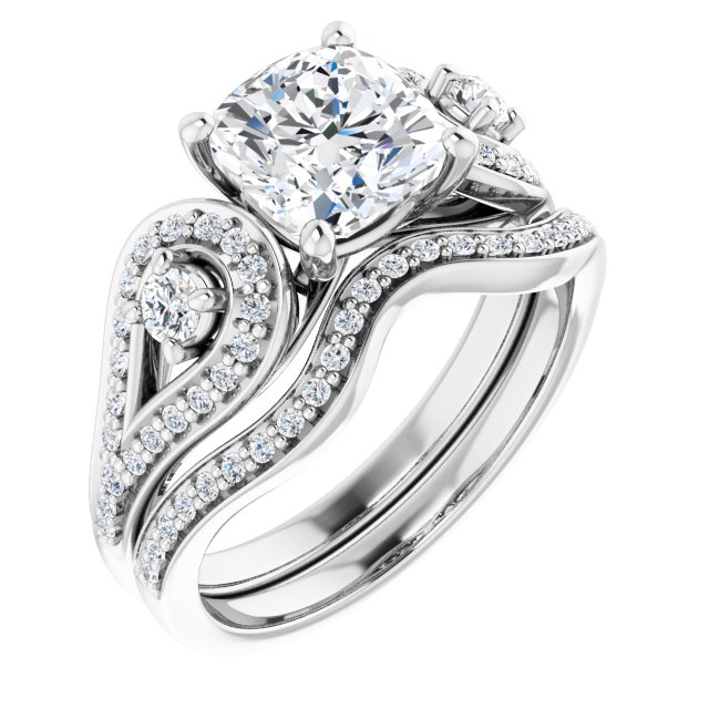 2.03 tcw Cushion Moissanite DEF/VVS Modern Three Stone Engagement Ring in 14KW | AllComponents_ViewA 2.03 tcw Cushion Moissanite DEF/VVS Modern Three Stone Engagement Ring in 14KW | AllComponents_ViewA