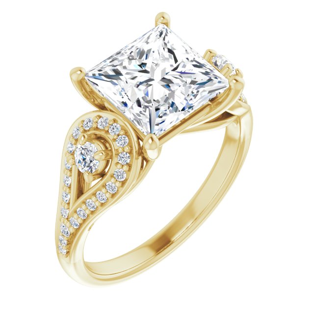 3.43 tcw Square Diamond EF/VS1+ Modern Three Stone Engagement Ring in 14KY | ViewA 3.43 tcw Square Diamond EF/VS1+ Modern Three Stone Engagement Ring in 14KY | ViewA