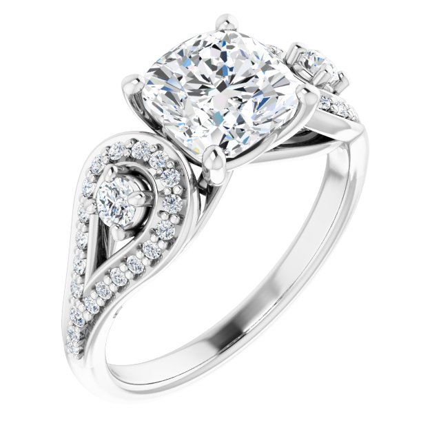 2.03 tcw Cushion Moissanite DEF/VVS Modern Three Stone Engagement Ring in 14KW | ViewA 2.03 tcw Cushion Moissanite DEF/VVS Modern Three Stone Engagement Ring in 14KW | ViewA