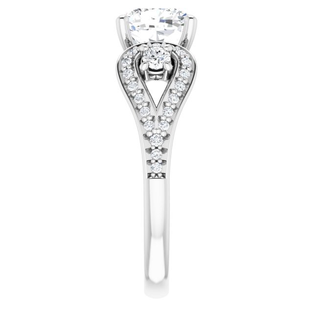 2.03 tcw Cushion Moissanite DEF/VVS Modern Three Stone Engagement Ring in 14KW | ViewE 2.03 tcw Cushion Moissanite DEF/VVS Modern Three Stone Engagement Ring in 14KW | ViewE