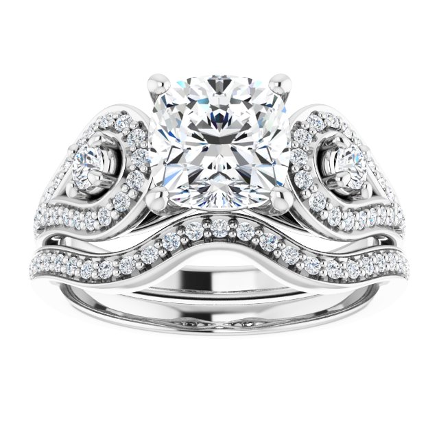 2.03 tcw Cushion Moissanite DEF/VVS Modern Three Stone Engagement Ring in 14KW | AllComponents_ViewS 2.03 tcw Cushion Moissanite DEF/VVS Modern Three Stone Engagement Ring in 14KW | AllComponents_ViewS