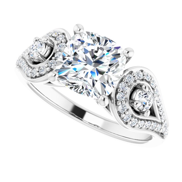 2.03 tcw Cushion Moissanite DEF/VVS Modern Three Stone Engagement Ring in 14KW | View5 2.03 tcw Cushion Moissanite DEF/VVS Modern Three Stone Engagement Ring in 14KW | View5