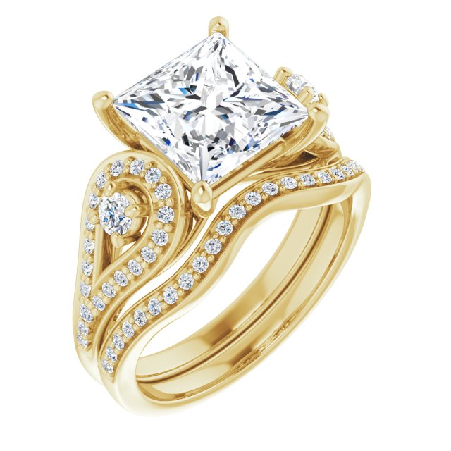 3.43 tcw Square Diamond EF/VS1+ Modern Three Stone Engagement Ring in 14KY | AllComponents_ViewA 3.43 tcw Square Diamond EF/VS1+ Modern Three Stone Engagement Ring in 14KY | AllComponents_ViewA