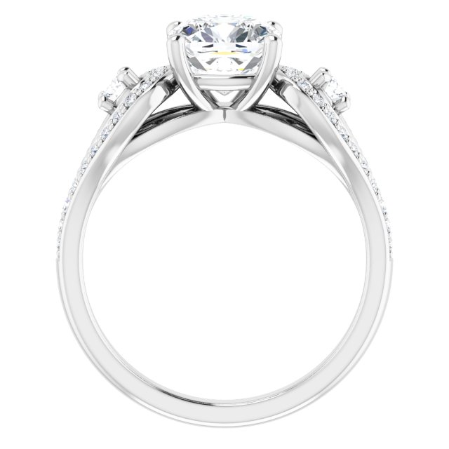 2.03 tcw Cushion Moissanite DEF/VVS Modern Three Stone Engagement Ring in 14KW | ViewB_4 2.03 tcw Cushion Moissanite DEF/VVS Modern Three Stone Engagement Ring in 14KW | ViewB_4