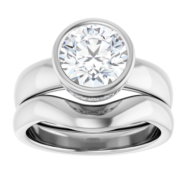 2.23 carat Round Moissanite DEF/VVS Bezel Solitaire Engagement Ring in PLAT | AllComponents_ViewS