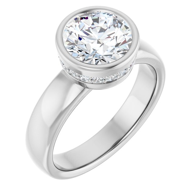 2.23 carat Round Moissanite DEF/VVS Bezel Solitaire Engagement Ring in PLAT | ViewA