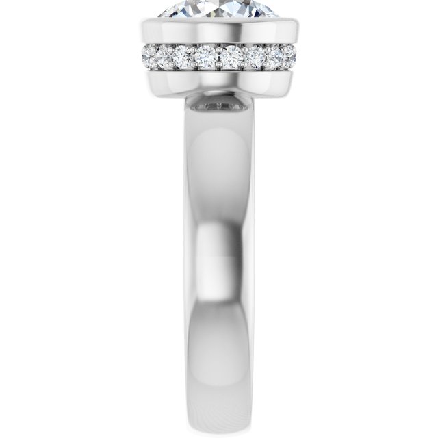 2.23 carat Round Moissanite DEF/VVS Bezel Solitaire Engagement Ring in PLAT | ViewE