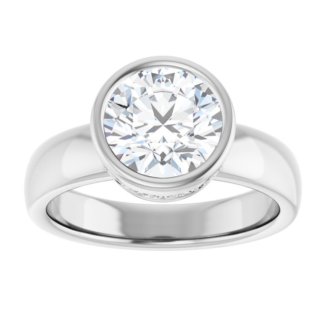 2.23 carat Round Moissanite DEF/VVS Bezel Solitaire Engagement Ring in PLAT | ViewS