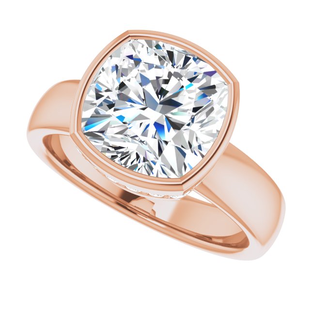 3.56 carat Cushion Diamond EF/VS1+ Bezel Solitaire Engagement Ring in 14KR | View5 3.56 carat Cushion Diamond EF/VS1+ Bezel Solitaire Engagement Ring in 14KR | View5