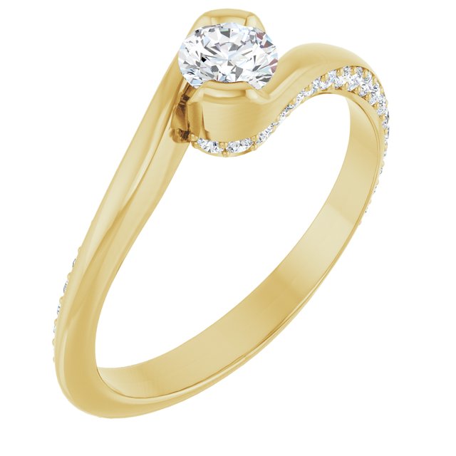 0.52 Round Diamond GH/VS2+ Twisted Sidestone Engagement Ring in 14KY | ViewA 0.52 Round Diamond GH/VS2+ Twisted Sidestone Engagement Ring in 14KY | ViewA