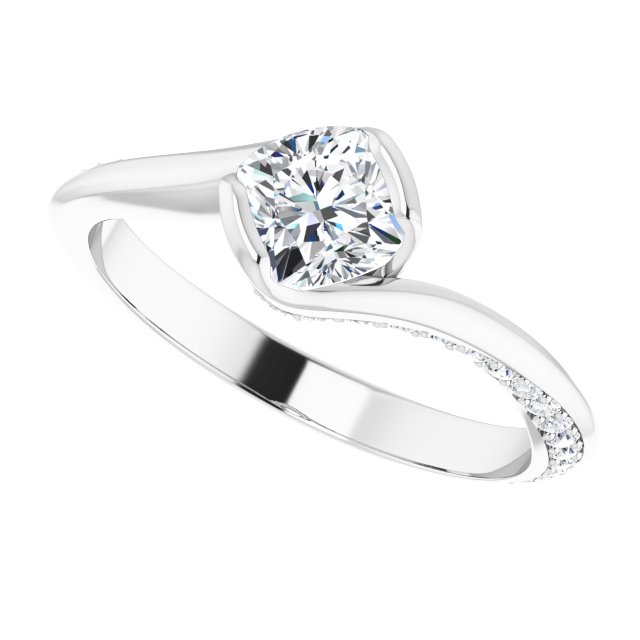 0.89 Cushion Moissanite DEF/VVS Twisted Sidestone Engagement Ring in 14KW | View5 0.89 Cushion Moissanite DEF/VVS Twisted Sidestone Engagement Ring in 14KW | View5