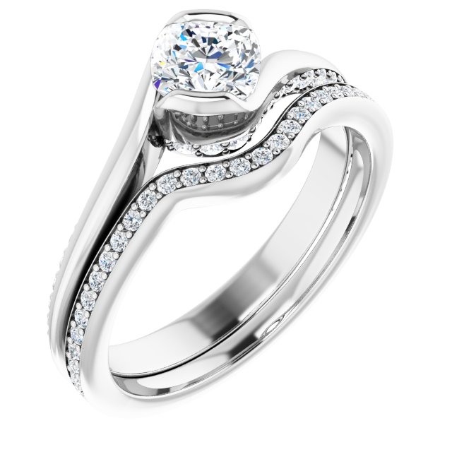 0.89 Cushion Moissanite DEF/VVS Twisted Sidestone Engagement Ring in 14KW | AllComponents_ViewA 0.89 Cushion Moissanite DEF/VVS Twisted Sidestone Engagement Ring in 14KW | AllComponents_ViewA