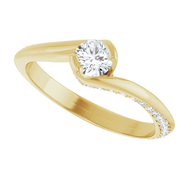 0.52 Round Diamond GH/VS2+ Twisted Sidestone Engagement Ring in 14KY | View5 0.52 Round Diamond GH/VS2+ Twisted Sidestone Engagement Ring in 14KY | View5
