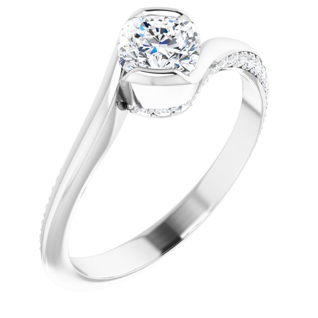 0.89 Cushion Moissanite DEF/VVS Twisted Sidestone Engagement Ring in 14KW | ViewA 0.89 Cushion Moissanite DEF/VVS Twisted Sidestone Engagement Ring in 14KW | ViewA