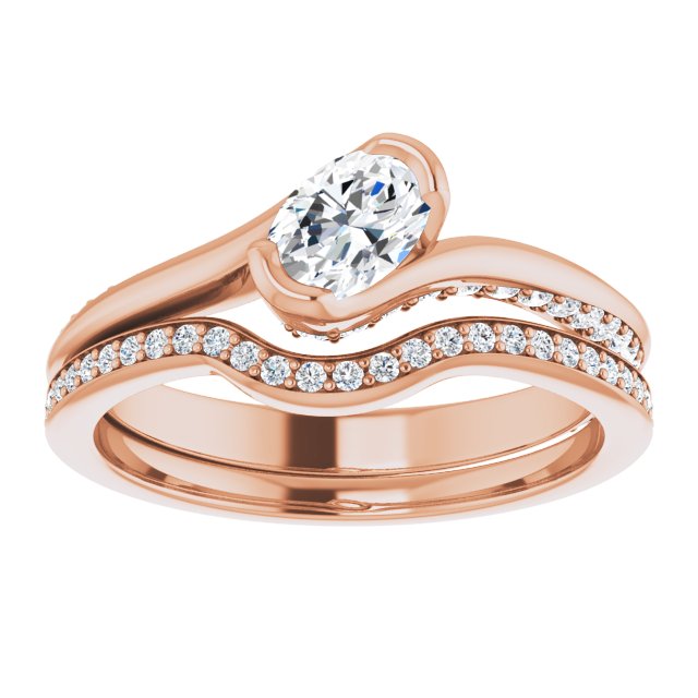 0.79 Oval Moissanite DEF/VVS Twisted Sidestone Engagement Ring in 14KR | AllComponents_ViewS