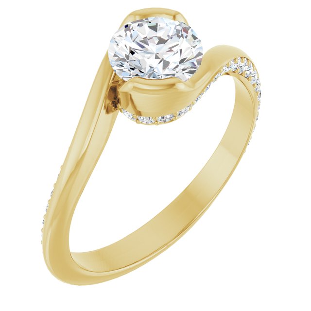 1.10 Round Diamond GH/VS2+ Twisted Sidestone Engagement Ring in 18KY | ViewA