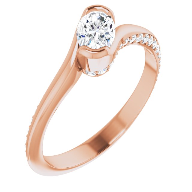 0.79 Oval Moissanite DEF/VVS Twisted Sidestone Engagement Ring in 14KR | ViewA