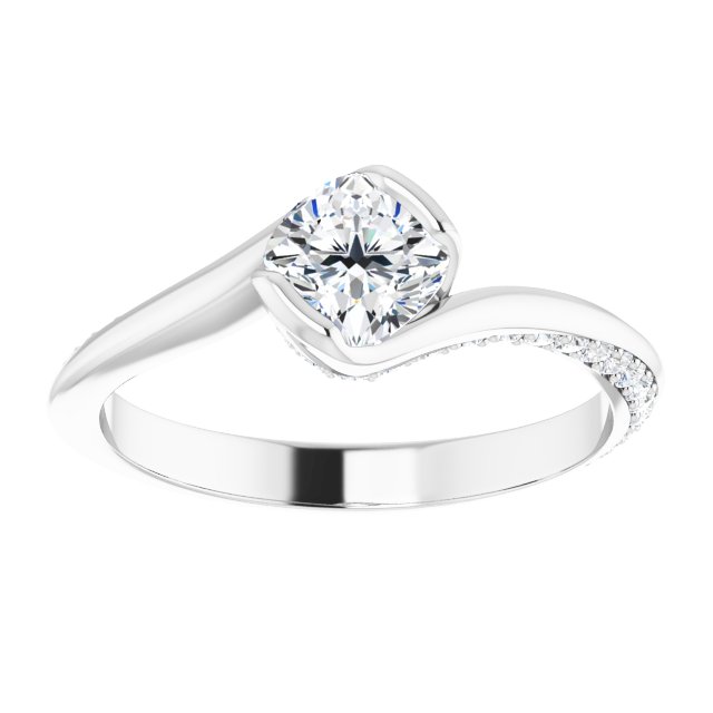 0.89 Cushion Moissanite DEF/VVS Twisted Sidestone Engagement Ring in 14KW | ViewS 0.89 Cushion Moissanite DEF/VVS Twisted Sidestone Engagement Ring in 14KW | ViewS