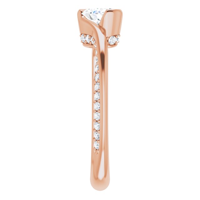 0.79 Oval Moissanite DEF/VVS Twisted Sidestone Engagement Ring in 14KR | ViewE