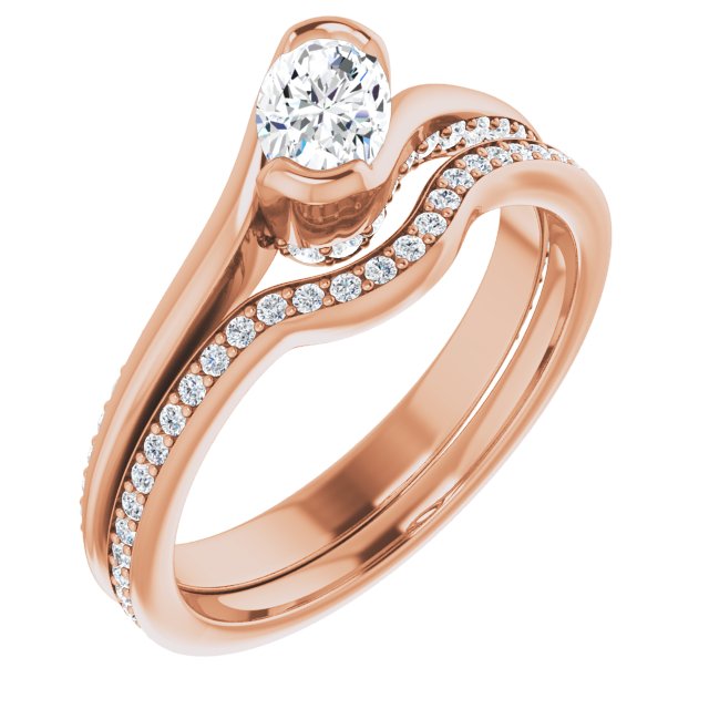 0.79 Oval Moissanite DEF/VVS Twisted Sidestone Engagement Ring in 14KR | AllComponents_ViewA