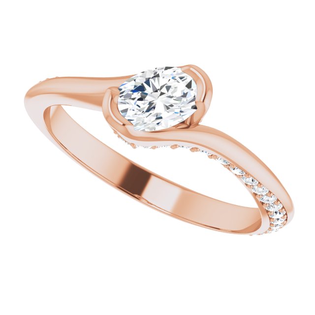 0.79 Oval Moissanite DEF/VVS Twisted Sidestone Engagement Ring in 14KR | View5