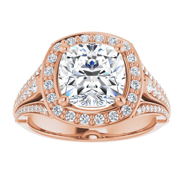 2.85 Tcw Cushion Diamond D/VVS2+ Geometric Halo Engagement Ring in 14KR | ViewS