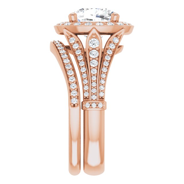 2.85 Tcw Cushion Diamond D/VVS2+ Geometric Halo Engagement Ring in 14KR | AllComponents_ViewE