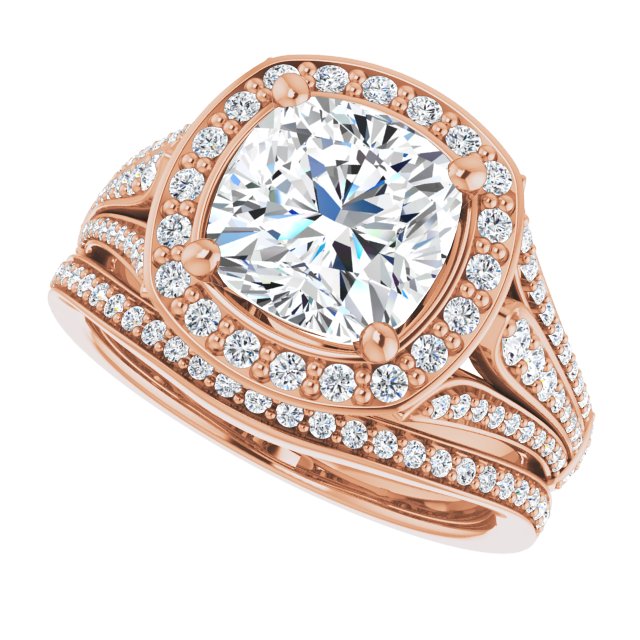 2.85 Tcw Cushion Diamond D/VVS2+ Geometric Halo Engagement Ring in 14KR | AllComponents_View5