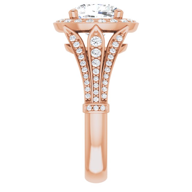 2.85 Tcw Cushion Diamond D/VVS2+ Geometric Halo Engagement Ring in 14KR | ViewE