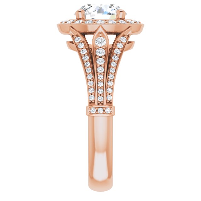 1.90 Tcw Round Lab-Grown GH/VS2+ Geometric Halo Engagement Ring in 18KR | ViewE 1.90 Tcw Round Lab-Grown GH/VS2+ Geometric Halo Engagement Ring in 18KR | ViewE
