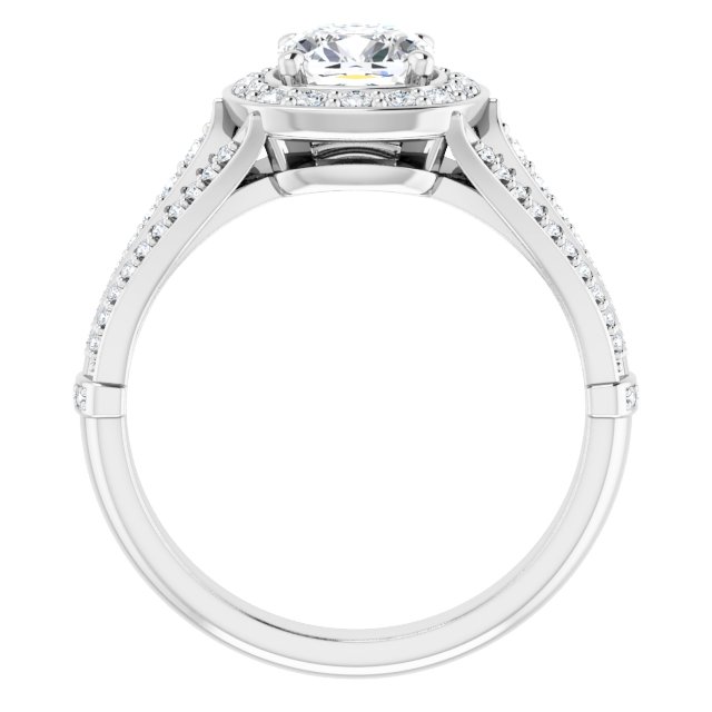 1.43 Tcw Cushion Moissanite DEF/VVS Geometric Halo Engagement Ring in PLAT | ViewB_4 1.43 Tcw Cushion Moissanite DEF/VVS Geometric Halo Engagement Ring in PLAT | ViewB_4