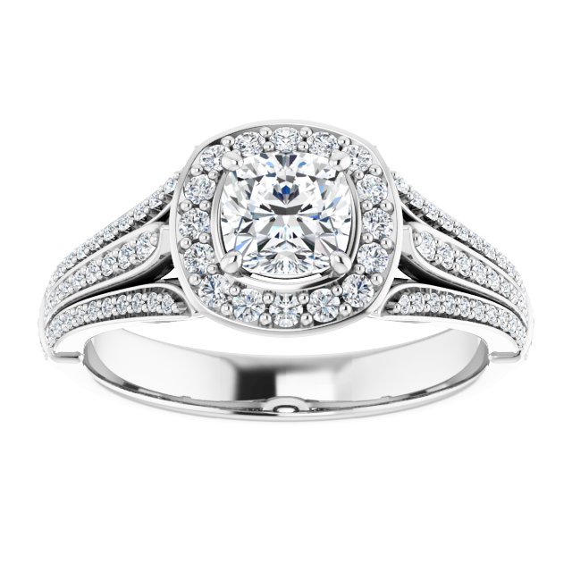 0.93 Tcw Cushion Diamond GH/VS2+ Geometric Halo Engagement Ring in PLAT | ViewS 0.93 Tcw Cushion Diamond GH/VS2+ Geometric Halo Engagement Ring in PLAT | ViewS