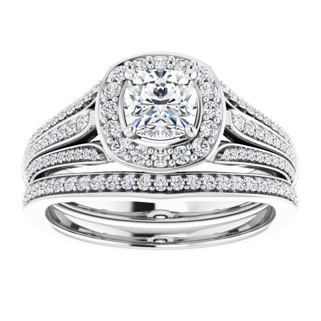 0.93 Tcw Cushion Diamond GH/VS2+ Geometric Halo Engagement Ring in PLAT | AllComponents_ViewS 0.93 Tcw Cushion Diamond GH/VS2+ Geometric Halo Engagement Ring in PLAT | AllComponents_ViewS