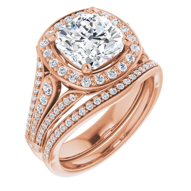 2.85 Tcw Cushion Diamond D/VVS2+ Geometric Halo Engagement Ring in 14KR | AllComponents_ViewA
