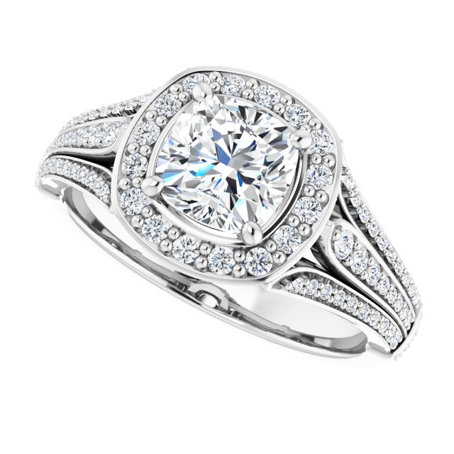 1.43 Tcw Cushion Moissanite DEF/VVS Geometric Halo Engagement Ring in PLAT | View5 1.43 Tcw Cushion Moissanite DEF/VVS Geometric Halo Engagement Ring in PLAT | View5