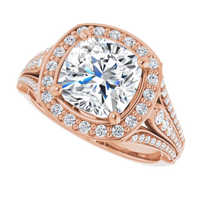 2.85 Tcw Cushion Diamond D/VVS2+ Geometric Halo Engagement Ring in 14KR | View5
