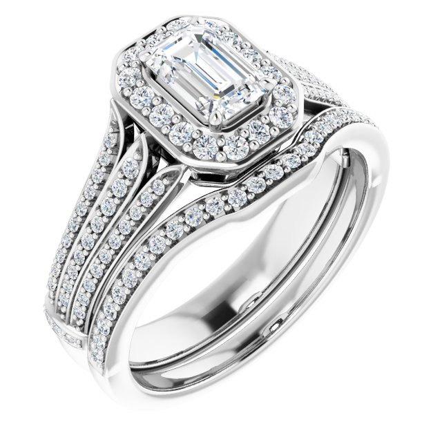 0.89 Tcw Emerald Diamond EF/VS1+ Geometric Halo Engagement Ring in PLAT | AllComponents_ViewA 0.89 Tcw Emerald Diamond EF/VS1+ Geometric Halo Engagement Ring in PLAT | AllComponents_ViewA