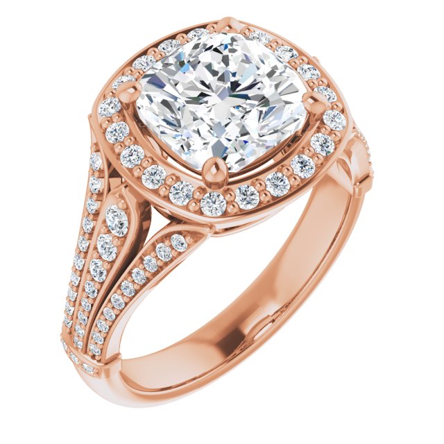 2.85 Tcw Cushion Diamond D/VVS2+ Geometric Halo Engagement Ring in 14KR | ViewA