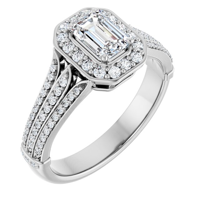 0.89 Tcw Emerald Diamond EF/VS1+ Geometric Halo Engagement Ring in PLAT | ViewA 0.89 Tcw Emerald Diamond EF/VS1+ Geometric Halo Engagement Ring in PLAT | ViewA