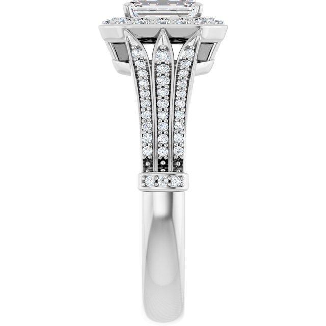 0.89 Tcw Emerald Diamond EF/VS1+ Geometric Halo Engagement Ring in PLAT | ViewE 0.89 Tcw Emerald Diamond EF/VS1+ Geometric Halo Engagement Ring in PLAT | ViewE