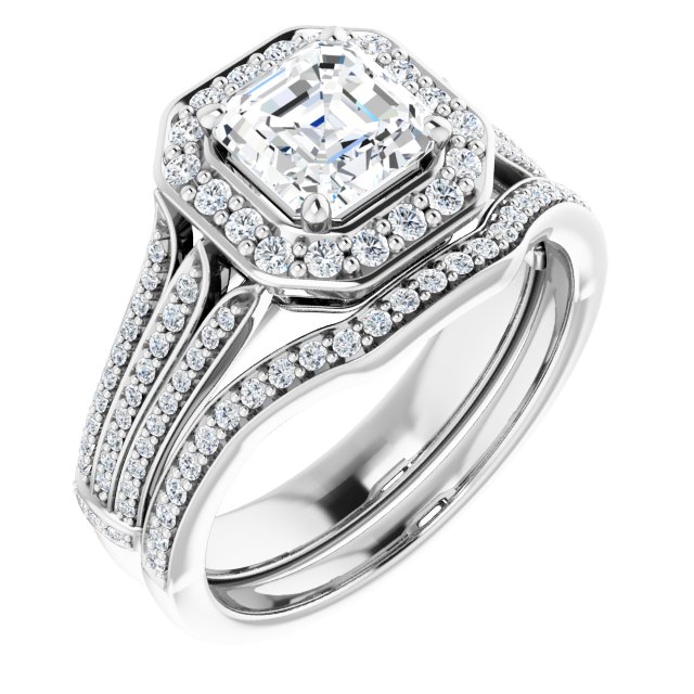 1.27 Tcw Asscher Lab-Grown D/VVS2+ Geometric Halo Engagement Ring in PLAT | AllComponents_ViewA 1.27 Tcw Asscher Lab-Grown D/VVS2+ Geometric Halo Engagement Ring in PLAT | AllComponents_ViewA