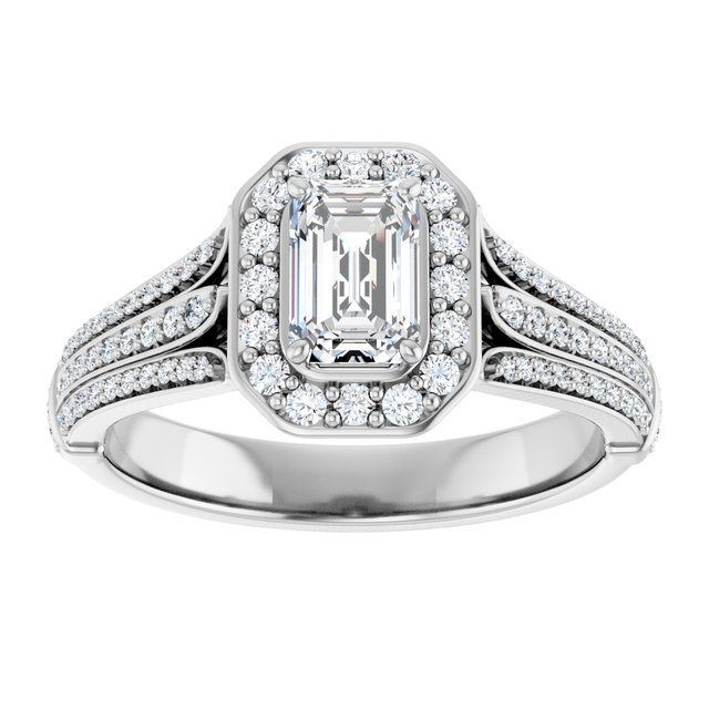 0.89 Tcw Emerald Diamond EF/VS1+ Geometric Halo Engagement Ring in PLAT | ViewS 0.89 Tcw Emerald Diamond EF/VS1+ Geometric Halo Engagement Ring in PLAT | ViewS