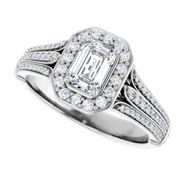 0.89 Tcw Emerald Diamond EF/VS1+ Geometric Halo Engagement Ring in PLAT | View5 0.89 Tcw Emerald Diamond EF/VS1+ Geometric Halo Engagement Ring in PLAT | View5