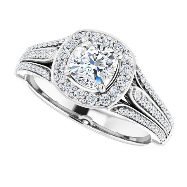 0.93 Tcw Cushion Diamond GH/VS2+ Geometric Halo Engagement Ring in PLAT | View5 0.93 Tcw Cushion Diamond GH/VS2+ Geometric Halo Engagement Ring in PLAT | View5