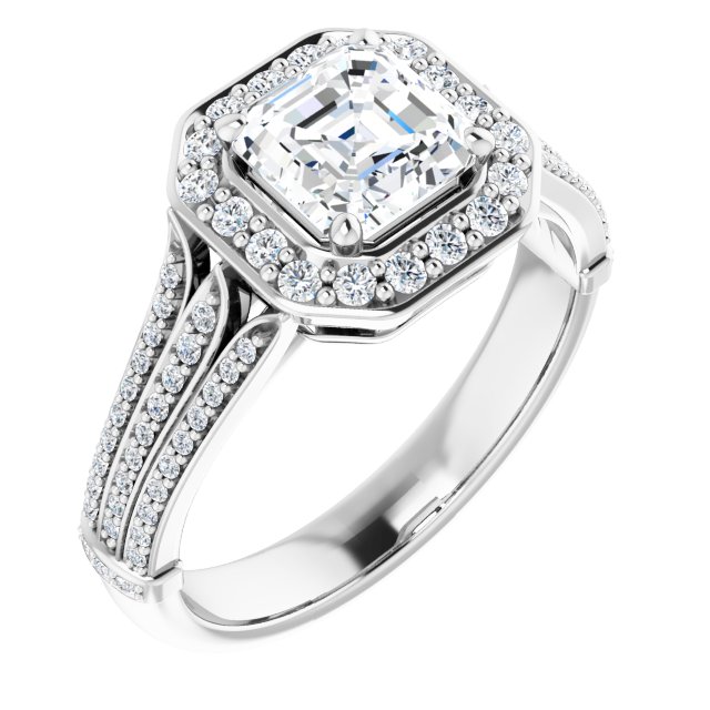 1.27 Tcw Asscher Lab-Grown D/VVS2+ Geometric Halo Engagement Ring in PLAT | ViewA 1.27 Tcw Asscher Lab-Grown D/VVS2+ Geometric Halo Engagement Ring in PLAT | ViewA