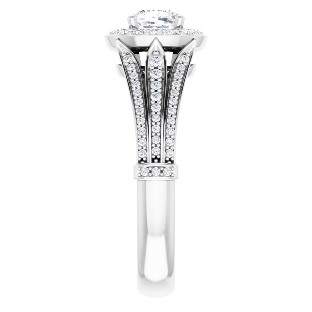 0.93 Tcw Cushion Diamond GH/VS2+ Geometric Halo Engagement Ring in PLAT | ViewE 0.93 Tcw Cushion Diamond GH/VS2+ Geometric Halo Engagement Ring in PLAT | ViewE