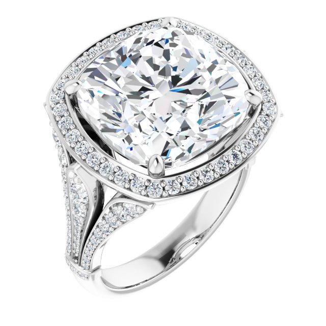 13.54 Tcw Cushion Lab-Grown D/VVS2+ Geometric Halo Engagement Ring in PLAT | ViewA 13.54 Tcw Cushion Lab-Grown D/VVS2+ Geometric Halo Engagement Ring in PLAT | ViewA