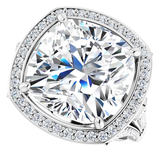 13.54 Tcw Cushion Lab-Grown D/VVS2+ Geometric Halo Engagement Ring in PLAT | View5 13.54 Tcw Cushion Lab-Grown D/VVS2+ Geometric Halo Engagement Ring in PLAT | View5