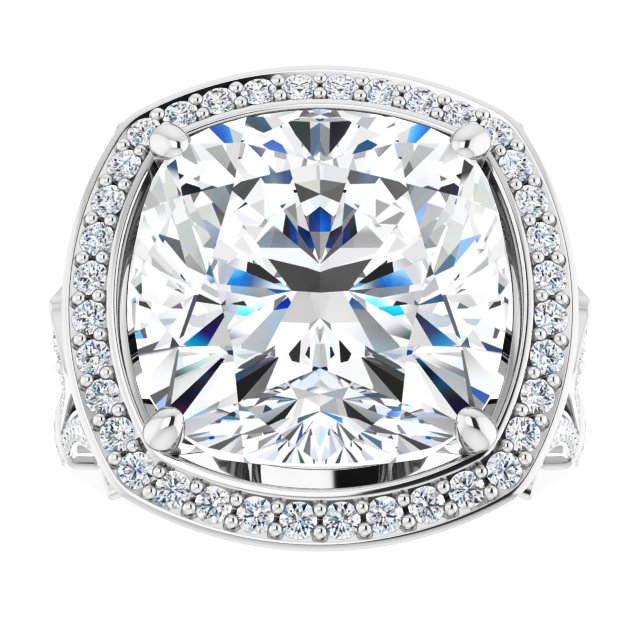 13.54 Tcw Cushion Lab-Grown D/VVS2+ Geometric Halo Engagement Ring in PLAT | ViewS 13.54 Tcw Cushion Lab-Grown D/VVS2+ Geometric Halo Engagement Ring in PLAT | ViewS