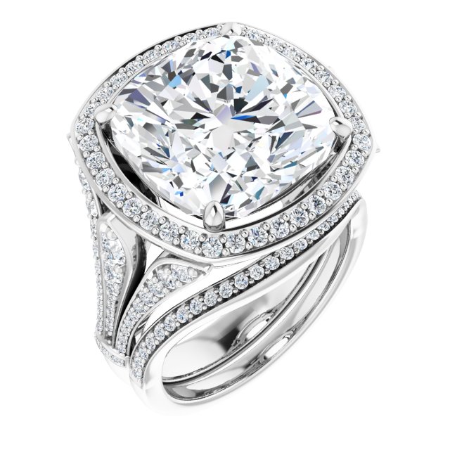 13.54 Tcw Cushion Lab-Grown D/VVS2+ Geometric Halo Engagement Ring in PLAT | AllComponents_ViewA 13.54 Tcw Cushion Lab-Grown D/VVS2+ Geometric Halo Engagement Ring in PLAT | AllComponents_ViewA